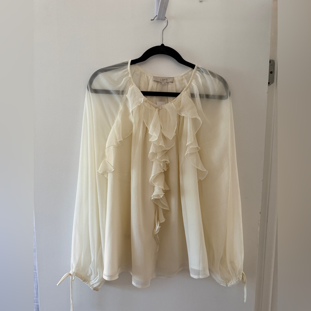NWT LOFT Ivory Ruffle Blouse
